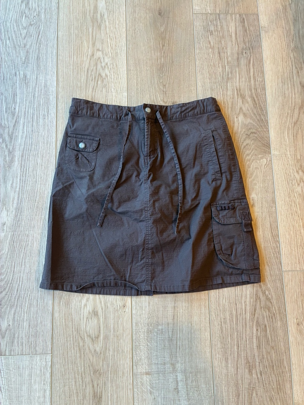 Vintage Athleta chocolate Brown Utility Cargo mini Skirt attached shorts cotton
